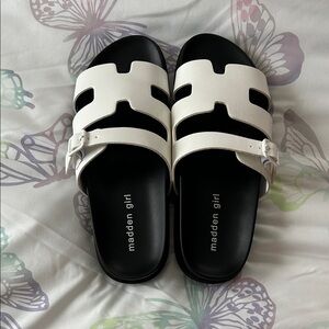 Madden Girl Black and White Slide Sandals